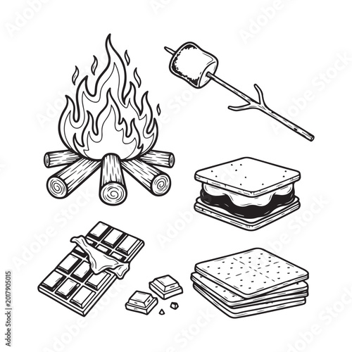 Smores ingredients isolated on white background