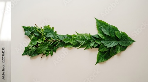 Green Arrow Made of Leaves Pointing to the Right.