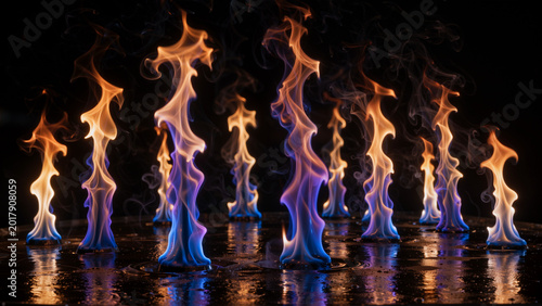 Canvas Print Abstract flames with blue and orange colors