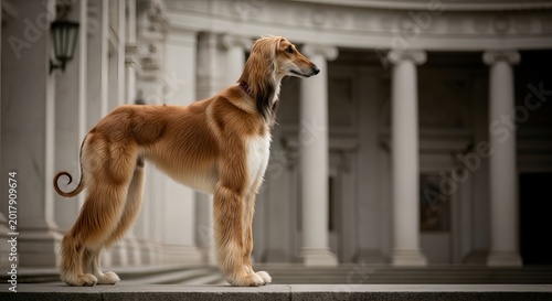 Obraz na płótnie Elegant Saluki Dog Standing Proudly Before Classical Columns.