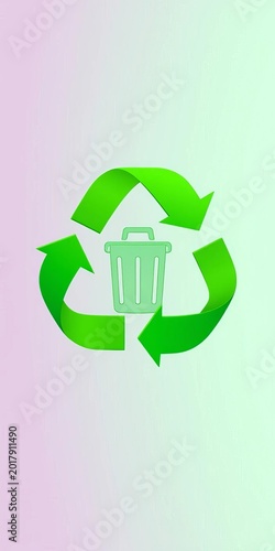 Vector illustration of a green recycling symbol with a trash can icon in the center, icon, vector