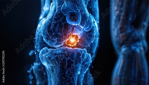 Detailed Illustration of Human Knee Anatomy with Focus on Joint Pain and Inflammation