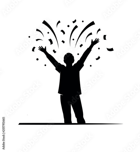 Bilde på lerret Silhouette of a person celebrating with confetti.
