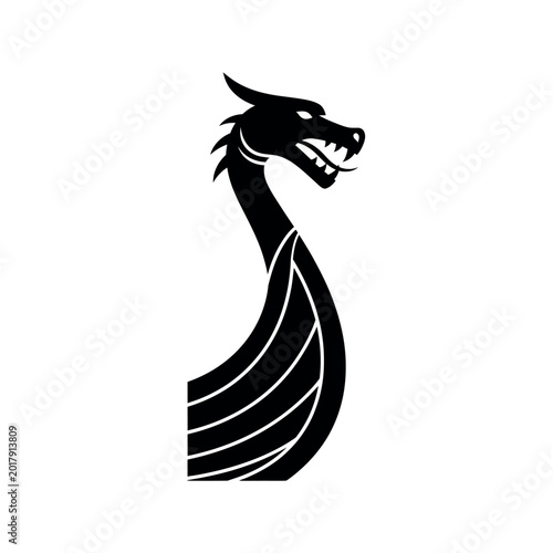 Bild auf Leinwand Viking Ship Dragon Head Silhouette.