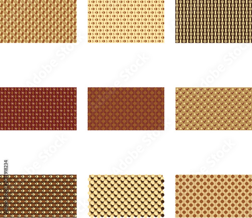 Patchwork geometric patterns in navy blue and cream earth tones
