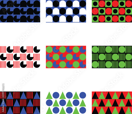 Abstract geometric pattern set with vibrant halftone and dot textures