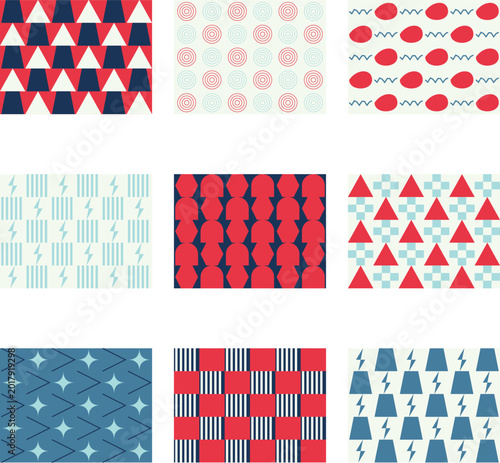 Modern Abstract Geometric Pattern Collection in Red and Blue