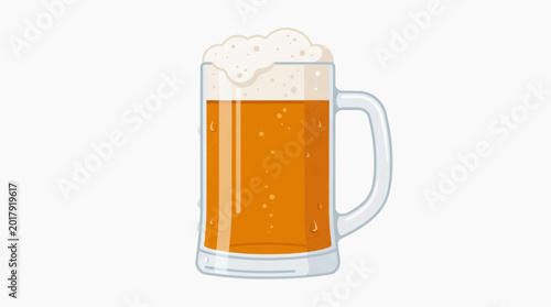 Fresh draft beer in glass mug, clean flat vector style, commercial isolated design