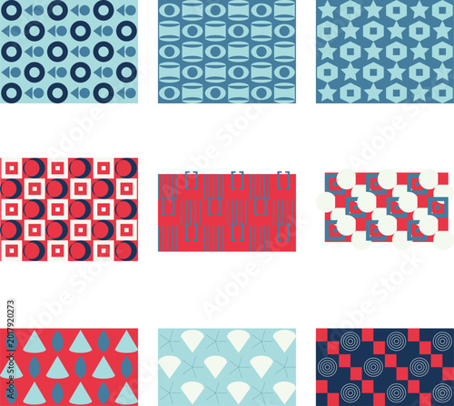 Blue and Red Abstract Geometric Halftone Grid Background