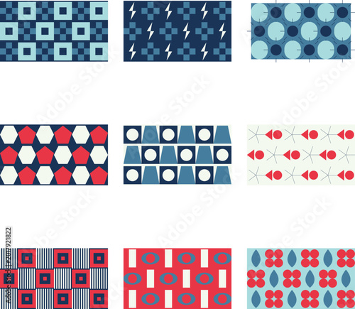 Blue and grey abstract geometric pattern with halftone details