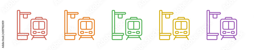 Naklejka premium Train Platform Icon Set Multiple Style Collection. Vector Illustration Concept Designed In Line Colorful Style