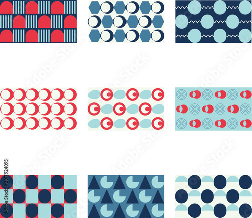 Abstract navy and red geometric textile pattern background