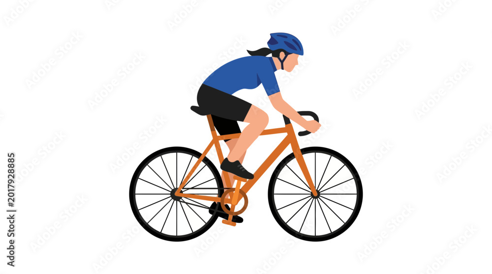 Naklejka premium Woman Cycling on Orange Bike