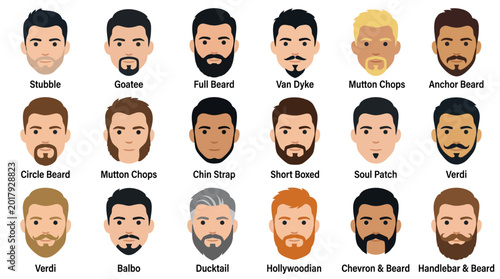 Foto Beard Styles Collection Flat Vector Illustration