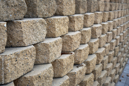 Bild auf Leinwand Close-up View of Modular Concrete Block Retaining Wall