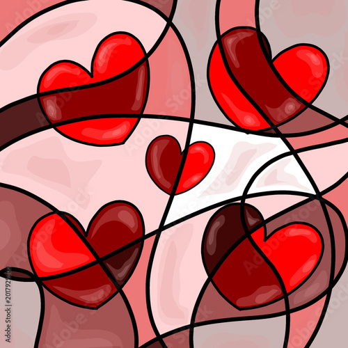 Abstract Heart Drawing Stained Glass Pattern Craft Art Design