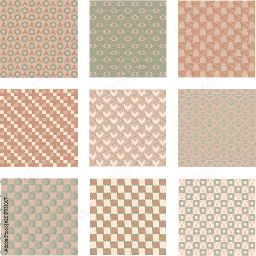 Abstract geometric plaid pattern in navy blue and earthy tones