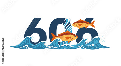 Photography Two Fish Swimming in Waves with Number 606