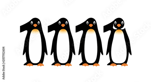 Fotografía Cute Penguin Numbers 0 1 2 3, Cartoon Style, White Background