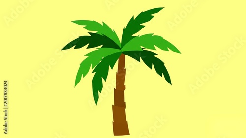 A simple, stylized palm tree with vibrant green fronds stands on a light yellow background. The gentle, loopable movement of the branches makes it an ideal element for infographics, presentations, or 
