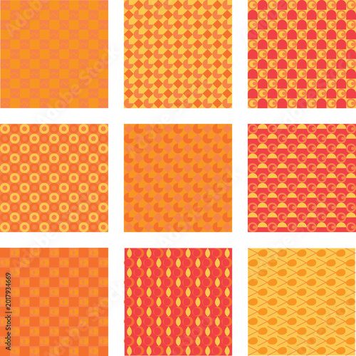 Abstract checkered geometric pattern with orange and blue accents
