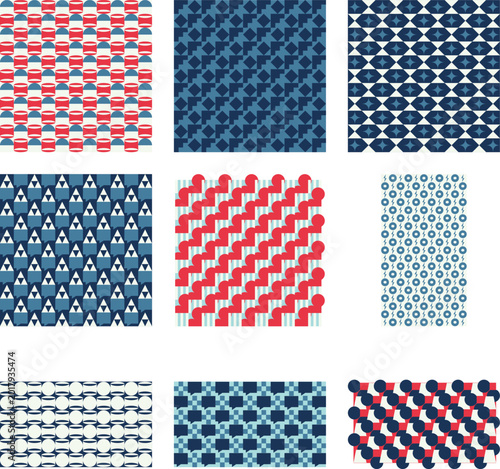 Blue and red geometric pattern swatches collection