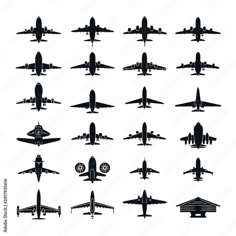 Fototapeta premium Airplane Silhouettes in Various Positions.