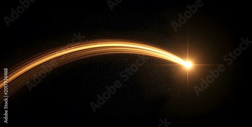 A magnificent golden celestial streak cutting through the absolute darkness of the infinite cosmic void universe.