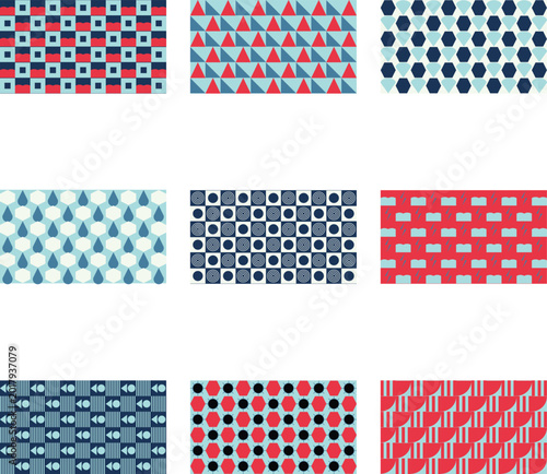 Abstract Geometric Pattern Collage with Mixed Dot and Line Textures