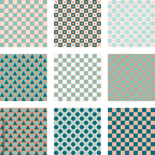 Abstract Geometric Patchwork Pattern with Teal and Peach Accents