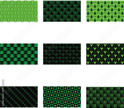 Retro Green and Purple Geometric Pattern Set