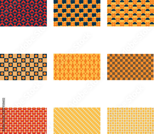 Abstract dithered geometric textures in orange and blue tones