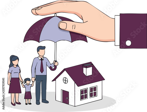 Family Life and Home Insurance Protection Concept Vector