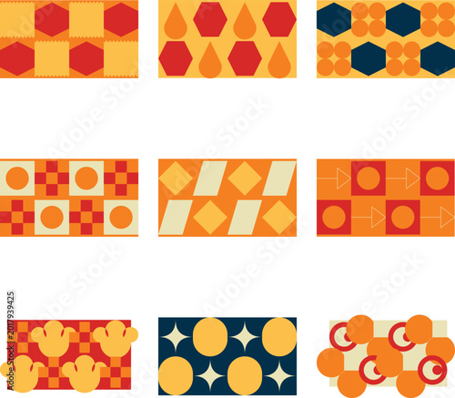 Geometric pattern with hexagonal shapes and halftone dots background