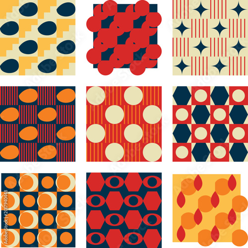 Colorful Abstract Geometric Pattern with Circles and Grids