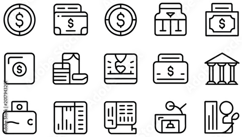 Foto Collection of minimalist outline icons representing financial concepts like coin