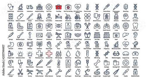 Modern healthcare outline icon set editable stroke vector collection