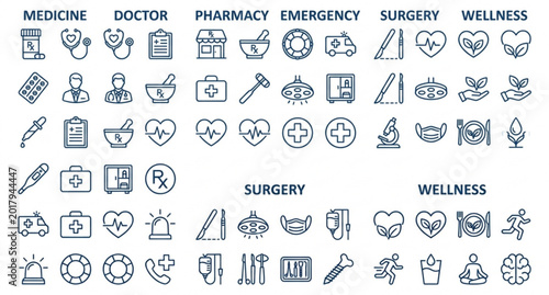 Comprehensive medical line icon collection healthcare vector illustration