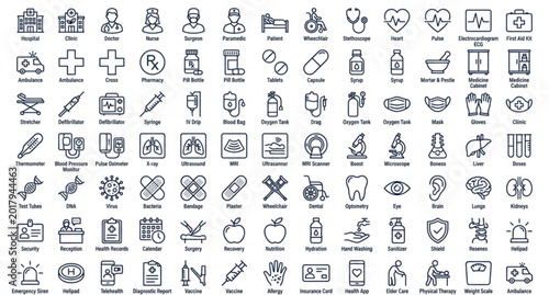 Healthcare outline icon vector illustration with medical concepts