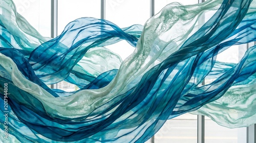 Vibrant ocean blue and seafoam green abstract curves flowing dynamically