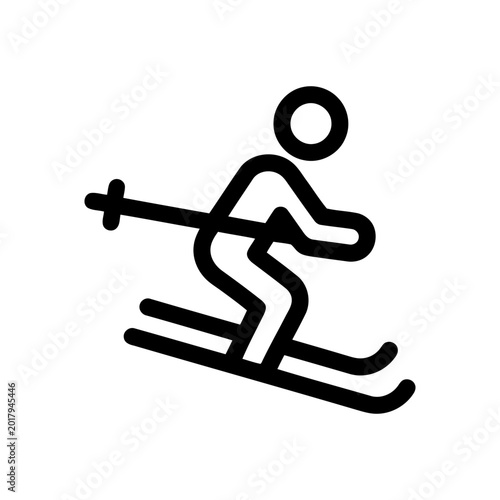 Skiing icon, winter sports symbol, skier silhouette, vector illustration