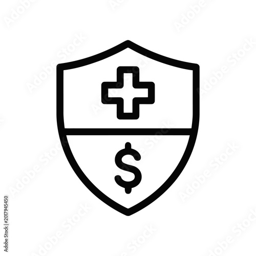 Health insurance icon, medical protection sign with dollar symbol, vector illustration isolated on white background