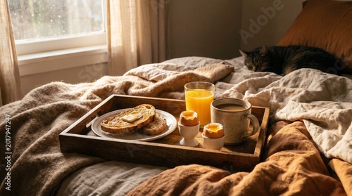 Cozy Morning Breakfast in Bed Setting