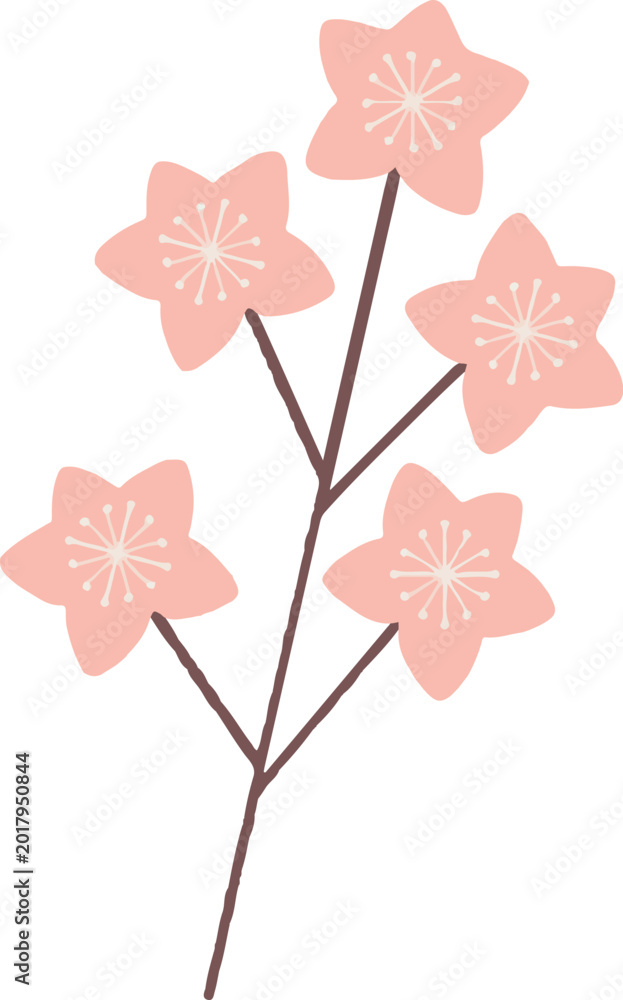 Obraz premium Pink Cherry Blossom Sakura Branch Illustration