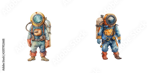 diver watercolor vector illustration