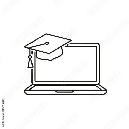 Graduation Cap on Laptop Icon for Education or Academic Success