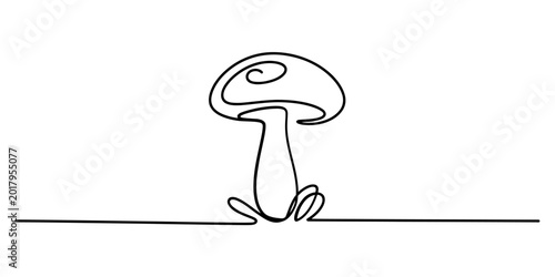 Fotografie Continuous single line drawing of a simple mushroom isolated on white background