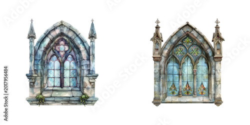 gothic window watercolor vector illustration