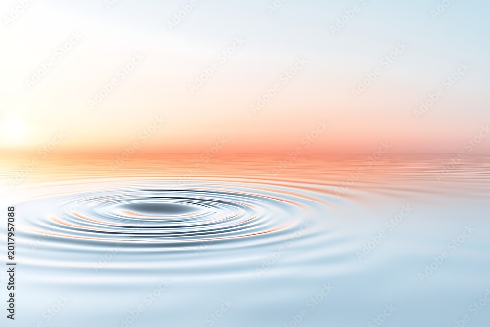 Fototapeta premium Calm Water Surface with Gentle Ripples at Sunset, Tranquil Lake Reflection Scene