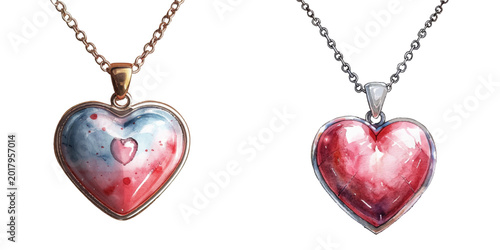 heart shaped pendant watercolor vector illustration